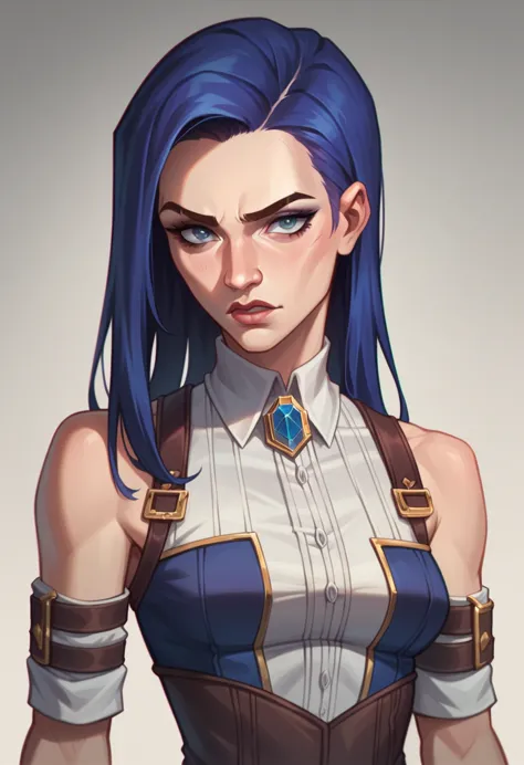 (masterpiece) (best quality) (detailed caitlyn face), arcane caitlyn, arcane art style, upper body: sexy, small waist, and