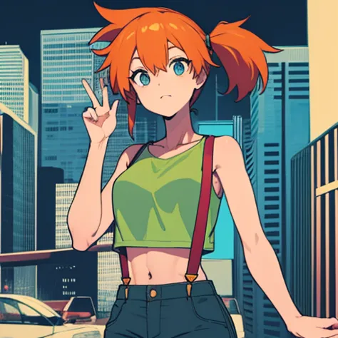 ((masterpiece,high resolution,highest quality,8k)) misty, break, female, orange hair in ponytail, blue eyes, break, small breast...