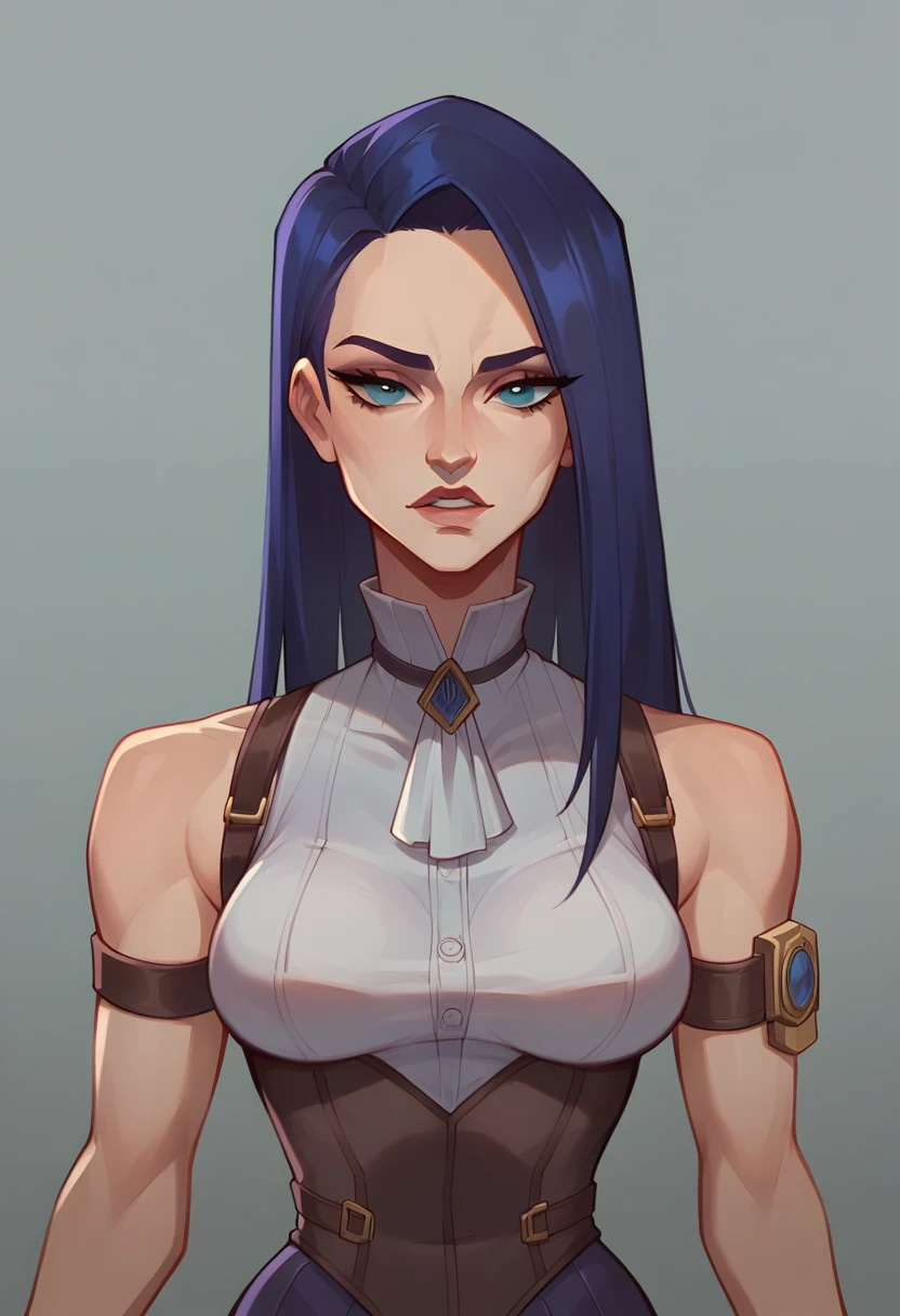 (masterpiece) (best quality) (detailed Caitlyn face), arcane Caitlyn, arcane art style, upper body: sexy, small waist