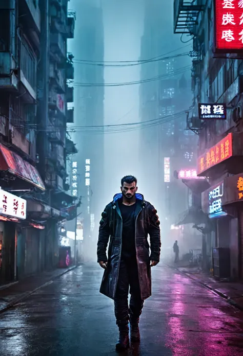 masterpiece, best quality, 1man, walking alone in the street, background is a cyberpunk city, cinematic lighting, conematic, the...