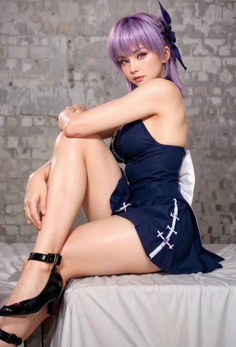 ayane, purple hair, red eyes, (best quality, ultra-detailed), (realistic:1.37), beautiful and detailed face, ultra-realistic tex...