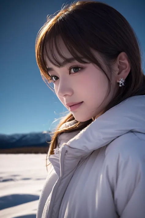 1 girl, (platinum coating:1.2), 
beautiful japanese actresses, photogenic, snow princess, long eyelashes, snowflake earrings, 
(...