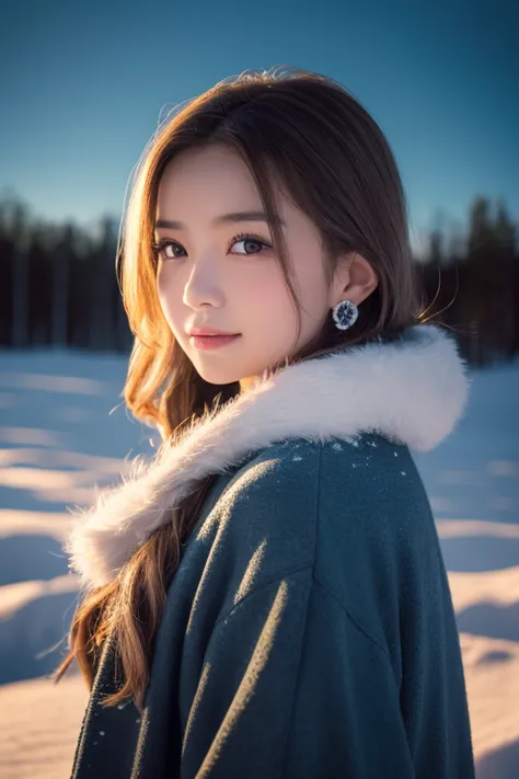 1 girl, (platinum coating:1.2), 
beautiful japanese actresses, photogenic, snow princess, long eyelashes, snowflake earrings, 
(...