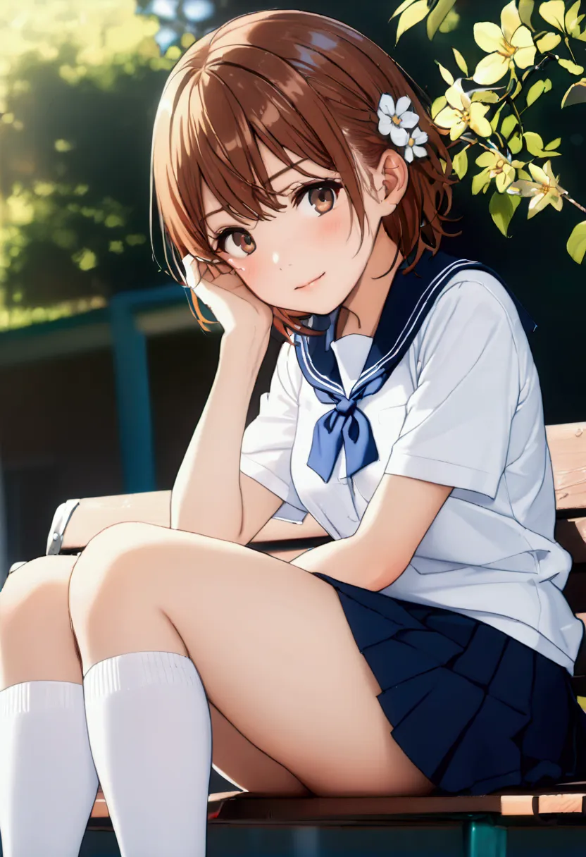 (nsfw:1.5),misaka mikoto,mikoto,sexy,annyu,adult,((droopy eyes)),（small breasts）,short hair,dark brown hair,dark brown eyes,hair...