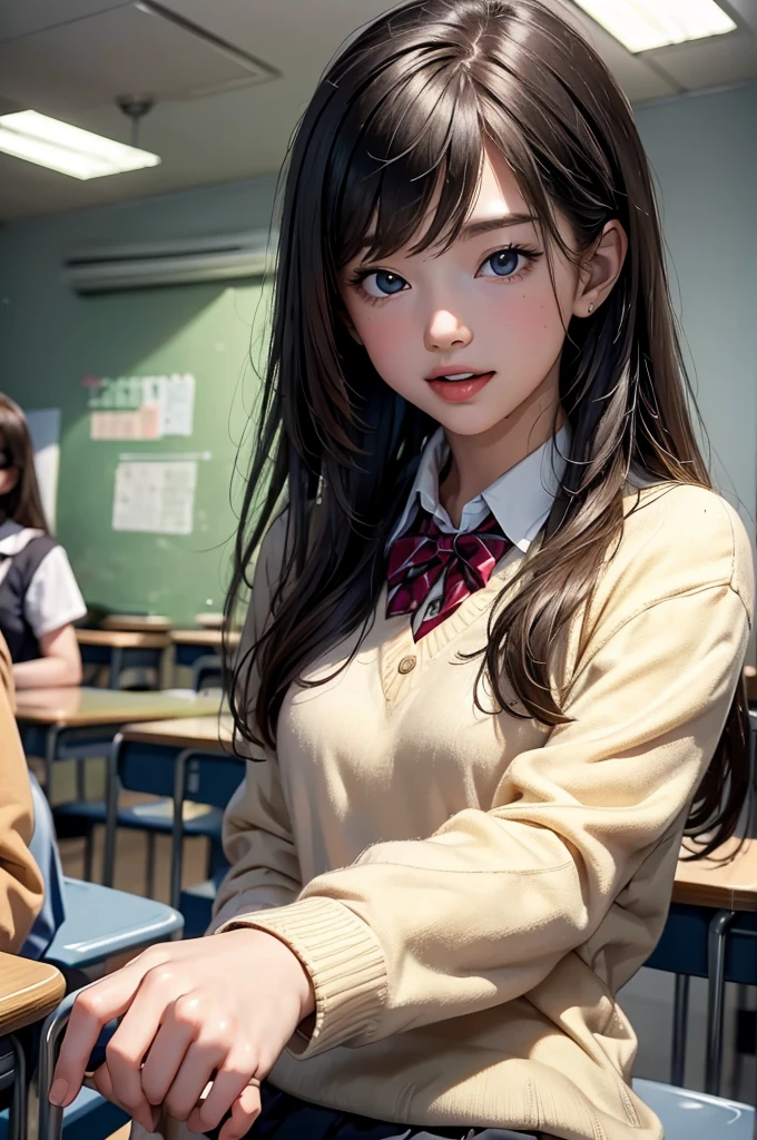 masterpiece, Highest quality, Movie stills, One Girl, high school girl, uniform, Baby Face, bright, Happy, fun, Soft lighting, classroom