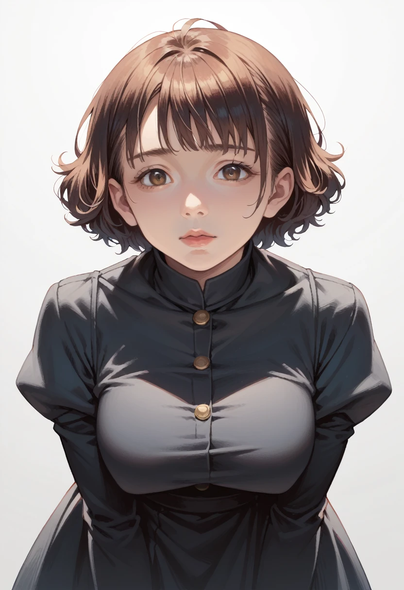 anime girl with short hair and brown eyes in a black dress, semirealistic anime style, anime style portrait, face anime portrait, painted in anime painter studio, in an anime style, portrait of an anime girl, sayori, made with anime painter studio, portrait of anime woman, detailed anime soft face, perfect anime face, in anime style, anime realism style,

perky breasts,pointy breasts, torpedo breasts, huge breasts, leaning forward