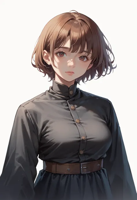 anime girl with short hair and brown eyes in a black dress, semirealistic anime style, anime style portrait, face anime portrait...