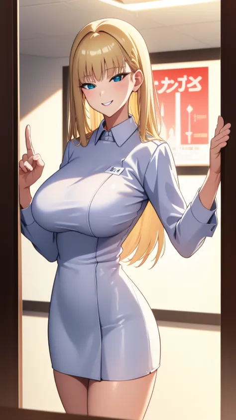 (best quality:1.5, high resolution, hd, 4k, detailed lighting, shaders, perfect hand anatomy), straight blonde hair, busty, nurs...