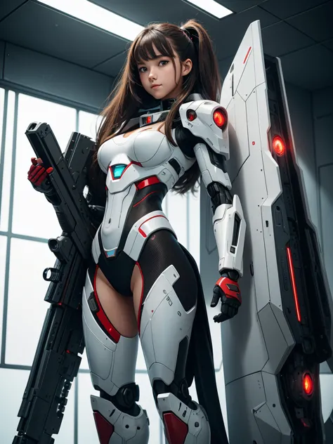 1 teenage girl. beautiful teenage girl. 12 years old. beautiful futuristic naked mecha girl army. white skin. futuristic army ba...