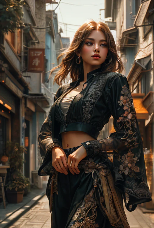 [Core Concept] A highly detailed 8K stock photo of a beautiful young woman in an otherworldly urban setting, a masterpiece of the highest quality.
[Character Description] The subject is a captivating young woman with incredibly intricate and detailed eyes, depicted in an angled pose above her hips.
[Environment/Background] The scene takes place in a vibrant and quirky city street, transporting the viewer to a dreamlike alternate world.
[Style and Atmosphere] Rendered with meticulous attention to detail and attention to detail, creating a captivating and wondrous feel.
[Composition] The composition focuses solely on the central figure, allowing the viewer to fully appreciate the captivating presence of the subject.
[Details and Decoration] The scene is decorated with a variety of delicate and charming elements, enhancing the overall sense of magic and imagination.
[Technical Specifications] The image is a highly detailed and high-quality digital art.