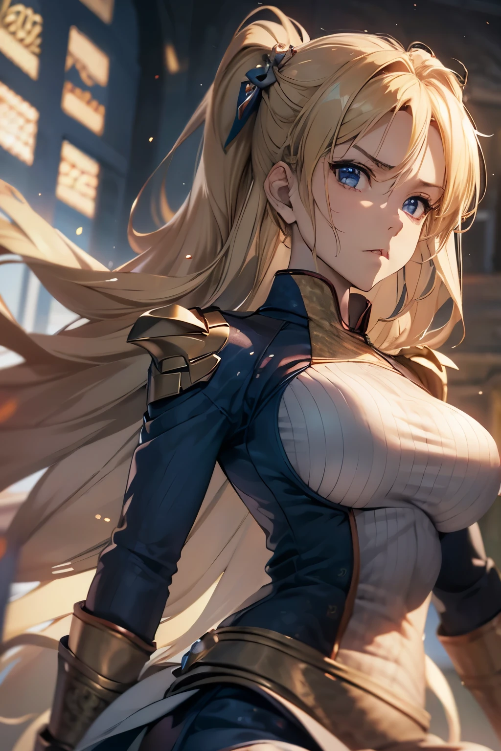 Ultra detailed, 1girl  Homelander,  very long blonde hair, angry face,  medium breasts,  hero uniform,  skirt .