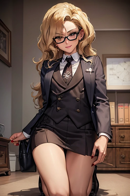 (Masterpiece, Best Quality, High Quality:1.4), professional artwork, well drawn, Intricate Details, field of view, sharp focus, detailed painting, masterpiece, cinematic lighting, trending on pixiv, vivid lighting, vibrant colors, by by Nagasawa Rosetsu,
MadamePresident, mature female, milf, kneeling, , office background, afternoon, full body shot,
blonde hair, long hair, wavy hair, lipstick, makeup, ultra detail hair, ultra detail face, perfect eyes, perfect face, earring, brown eyes, Looking at Viewer, flirting, smiling,
grey skirt suit, (((three-piece suit))), necktie, blazer, (((suit jacket))), (((waistcoat))), double-breasted waistcoat, (((miniskirt))), (((pencil skirt))), stockings, skirt, tie clip, pocket square, pantyhose, high heels, glasses, cufflinks,
red nails, nail polish, blowbang, multiple men, bukkake, kneeling, , , facial, cum, cum on face, cum drenched, , cum on clothes, penis, fully clothed