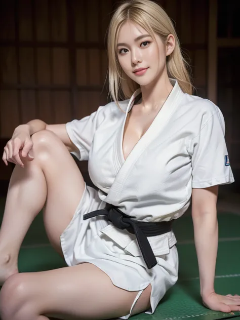 (8k, raw photos, a masterpiece of quality: 1.2), (realistic, photorealistic: 1.37), ((a little bit of cleavage 1.3))，female judo...