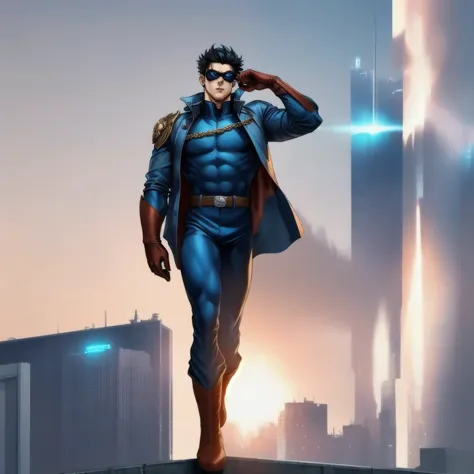 homelandercomicacc, male superhero, male, 1 male, anime male, a man with black hair, stands tall and imposing, superhero outfit,...