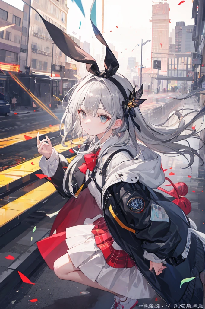 Epic Firefly, jacket, skirt, bow, Headband, Hair accessories, Gray hair fireflycus, Headband, Hair accessories, Gray hair,Highest quality digital art, Amazing Art, 壁纸4K,8K,K, HD