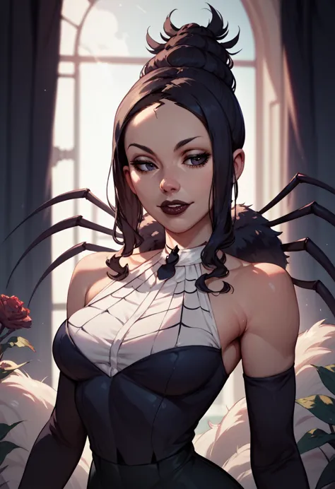 (masterpiece) (best quality) (detailed face), arachne, upper body: sexy, small waist