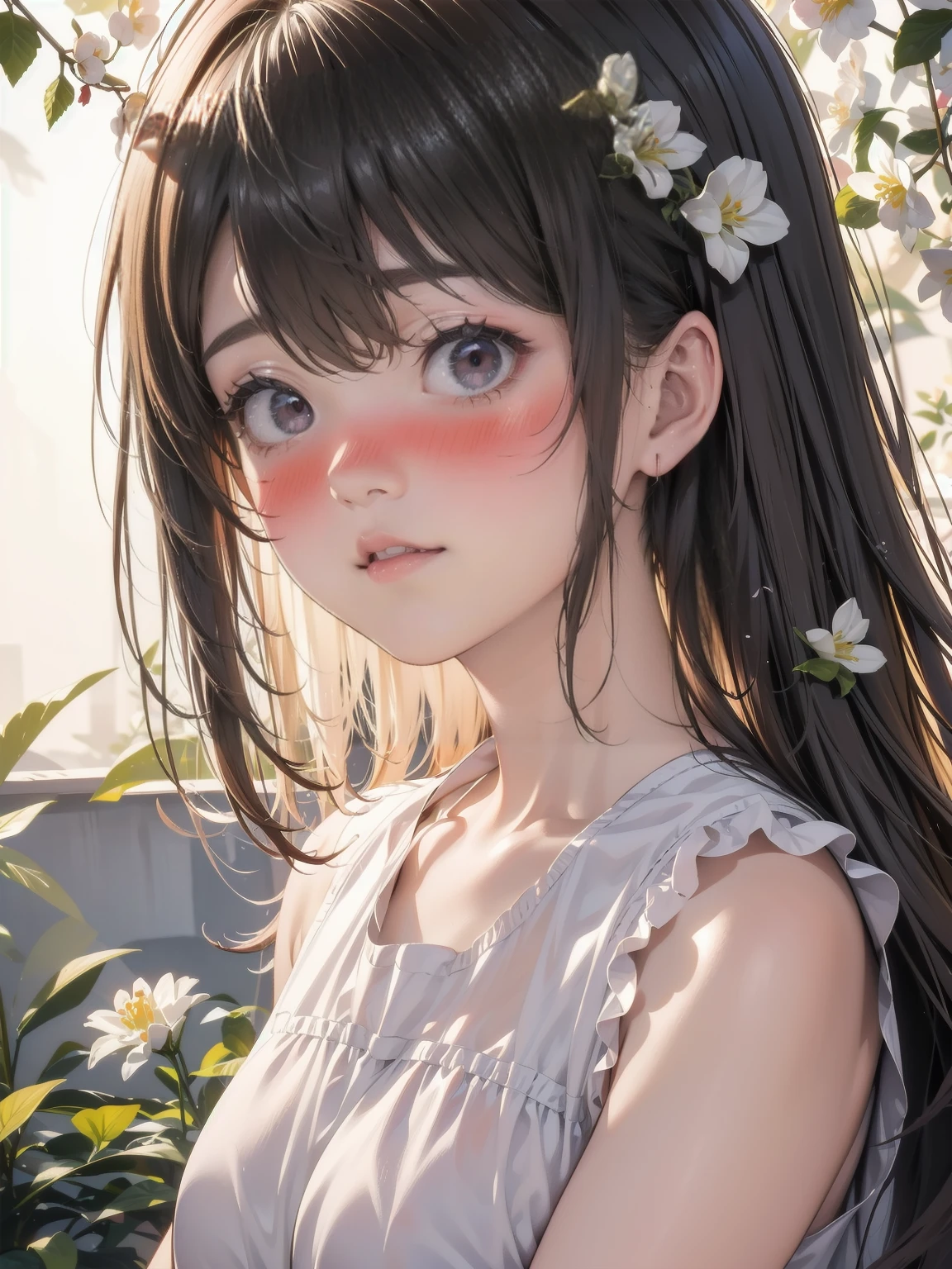 (Highest quality,4K,High resolution,Super detailed,Realistic:1.37),Bright colors,太陽light,light,bergamot,White flower,beautiful girl,exquisite features,Hair loss,Calm expression,Garden Furniture,Elegant dress,Soft sunlight,Breeze,Bright atmosphere,Backlit stage,Smile Tips,Mysterious glow,Morning is refreshing,Long Shadow,Harmony of Nature,A subtle thought,Natural Beauty,Sparkling dewdrops,Clear details,Quietness and peace,Superior Ingredients,Visit our branch,Whispering leaves,Aromatherapy Petals,with a shining light,Sparkling Sparkle,Subtle Shadows,Soft Focus,Sublime Beauty,Whispering Nature,Great atmosphere,Illuminated Background.
