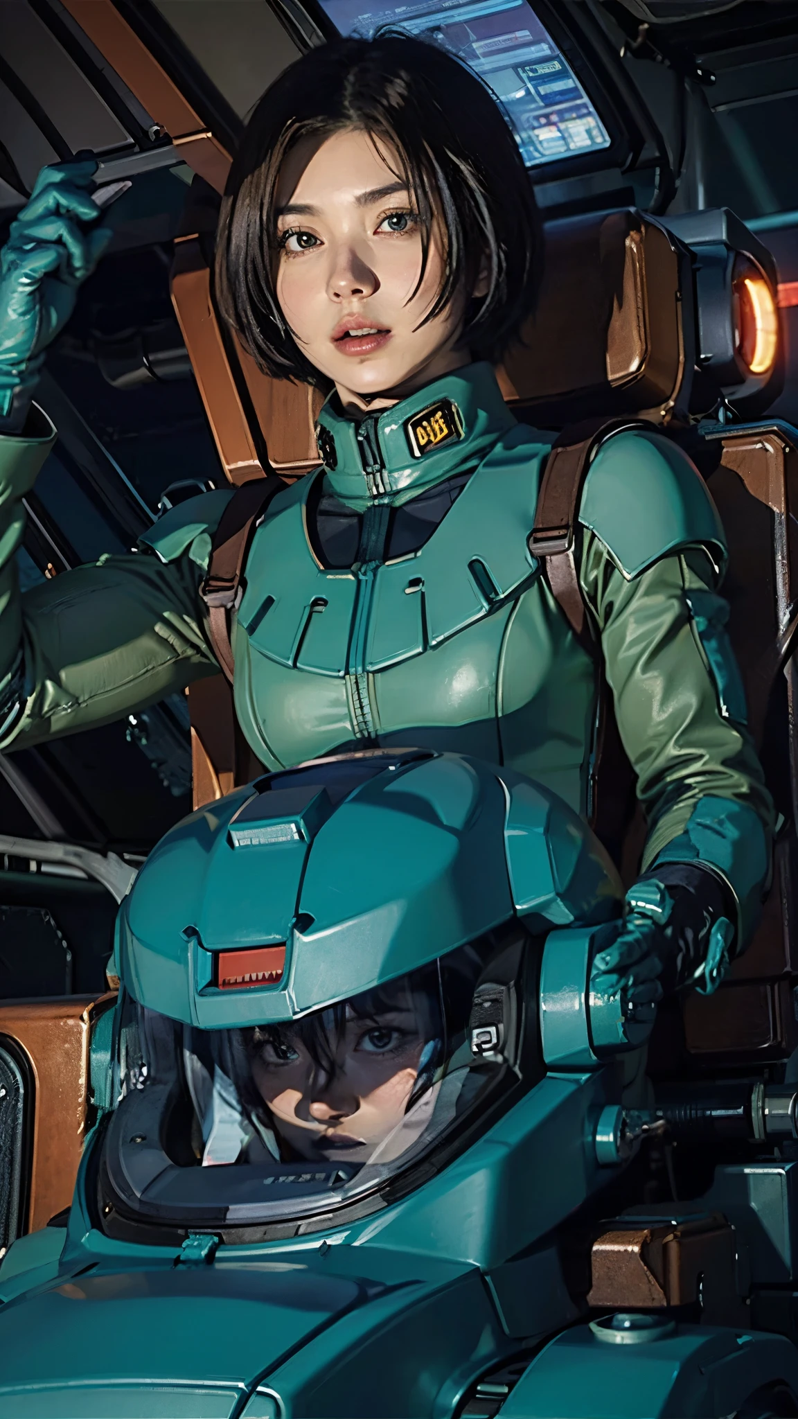 
Ruriko Midorikawa、Mundo Cockpit、Zeon Pilot、Beautiful woman、Upper Body、Cockpit of a giant robot、
