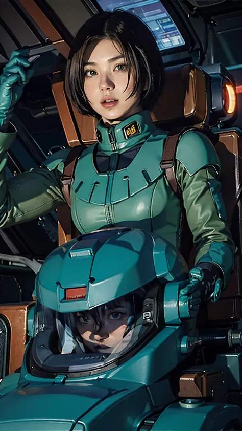 ruriko midorikawa、mundo cockpit、zeon pilot、beautiful woman、upper body、cockpit of a giant robot、