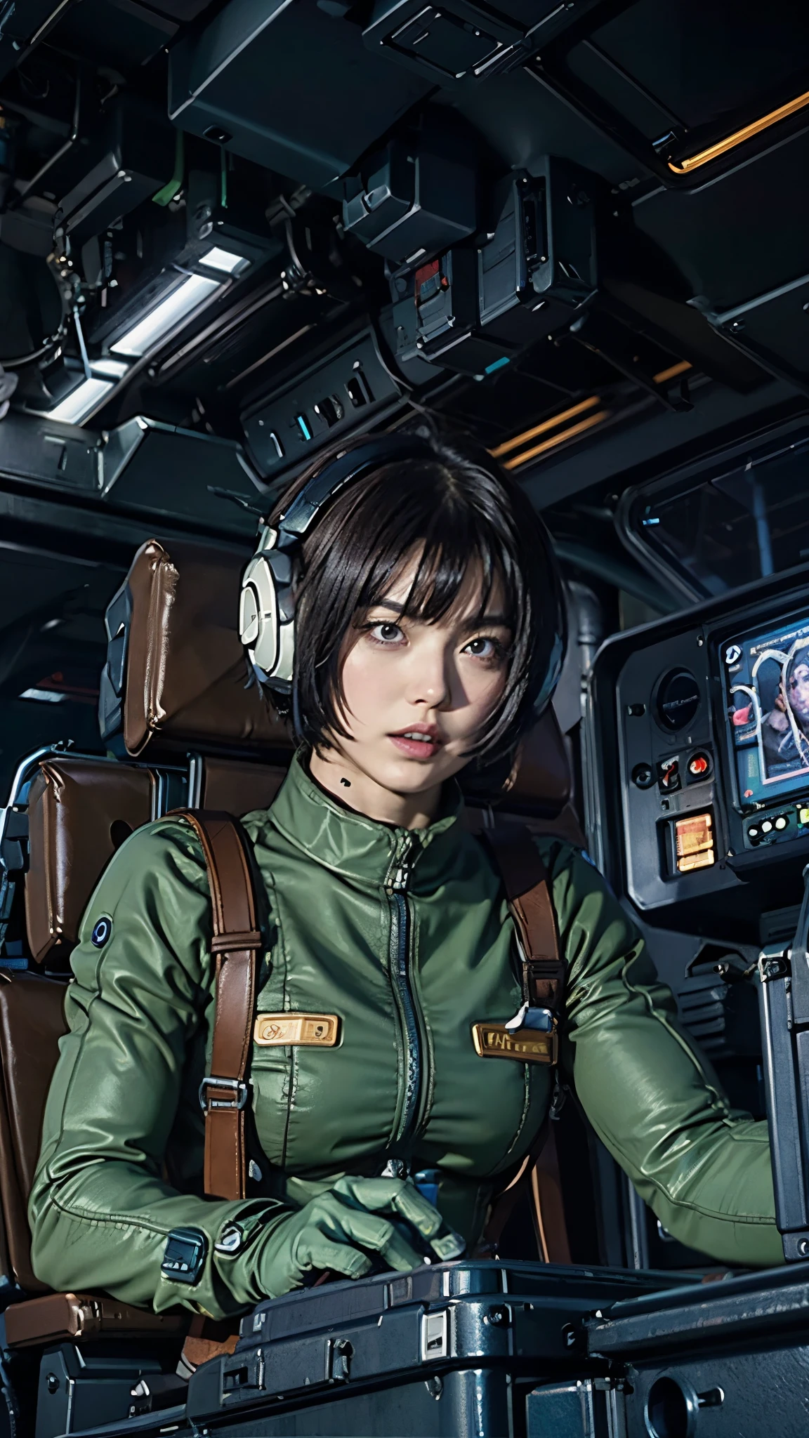 
Ruriko Midorikawa、Mundo Cockpit、Zeon Pilot、One beautiful woman、solo、Upper Body、Cockpit of a giant robot、Grip the control stick。