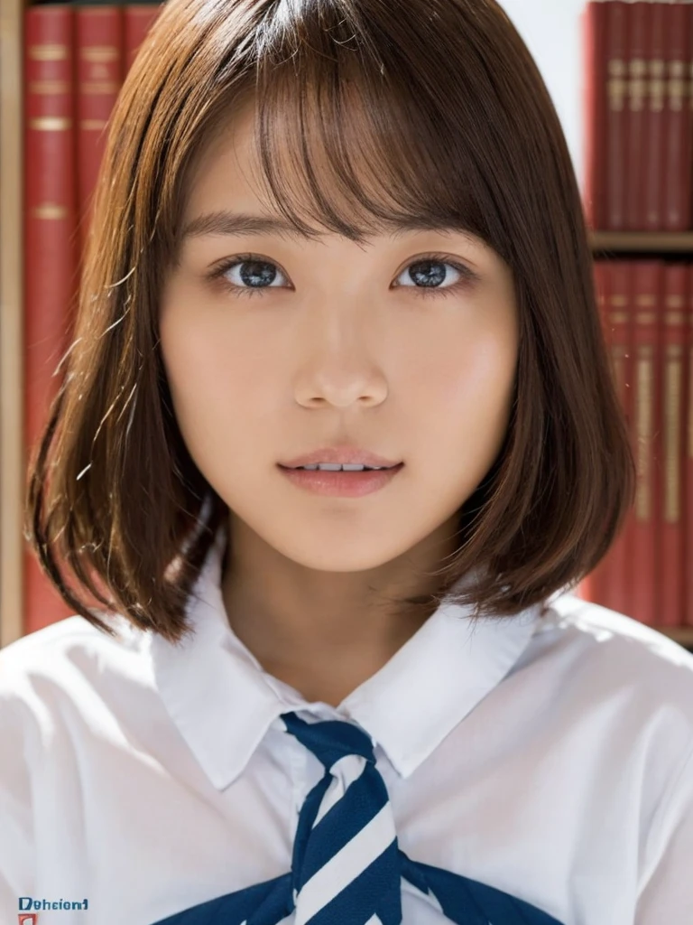 One Girl, (beautiful girl, Delicate girl:1.3), (14 years old:1.3),
break, (Uniform Costume:1.3),
break, (Standing in the library:1.2),
break, Very beautiful eyes, (Symmetrical eyes:1.3),
break, Small breasts, Brown eyes, Parted bangs, Brown Hair, (Upper teeth, The best smile:0.2),
break, (Eye and facial details:1.0),
break, (masterpiece, Highest quality, Very detailed, Detailed face, 8k)