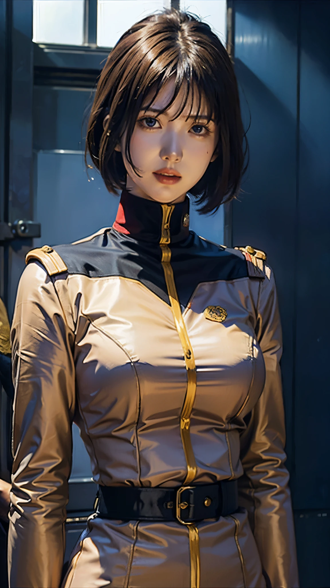 Ruriko Midorikawa、government official、uniform、One beautiful woman、solo、Upper Body、Calm colors、Federal Armed Forces、Large Breasts。
