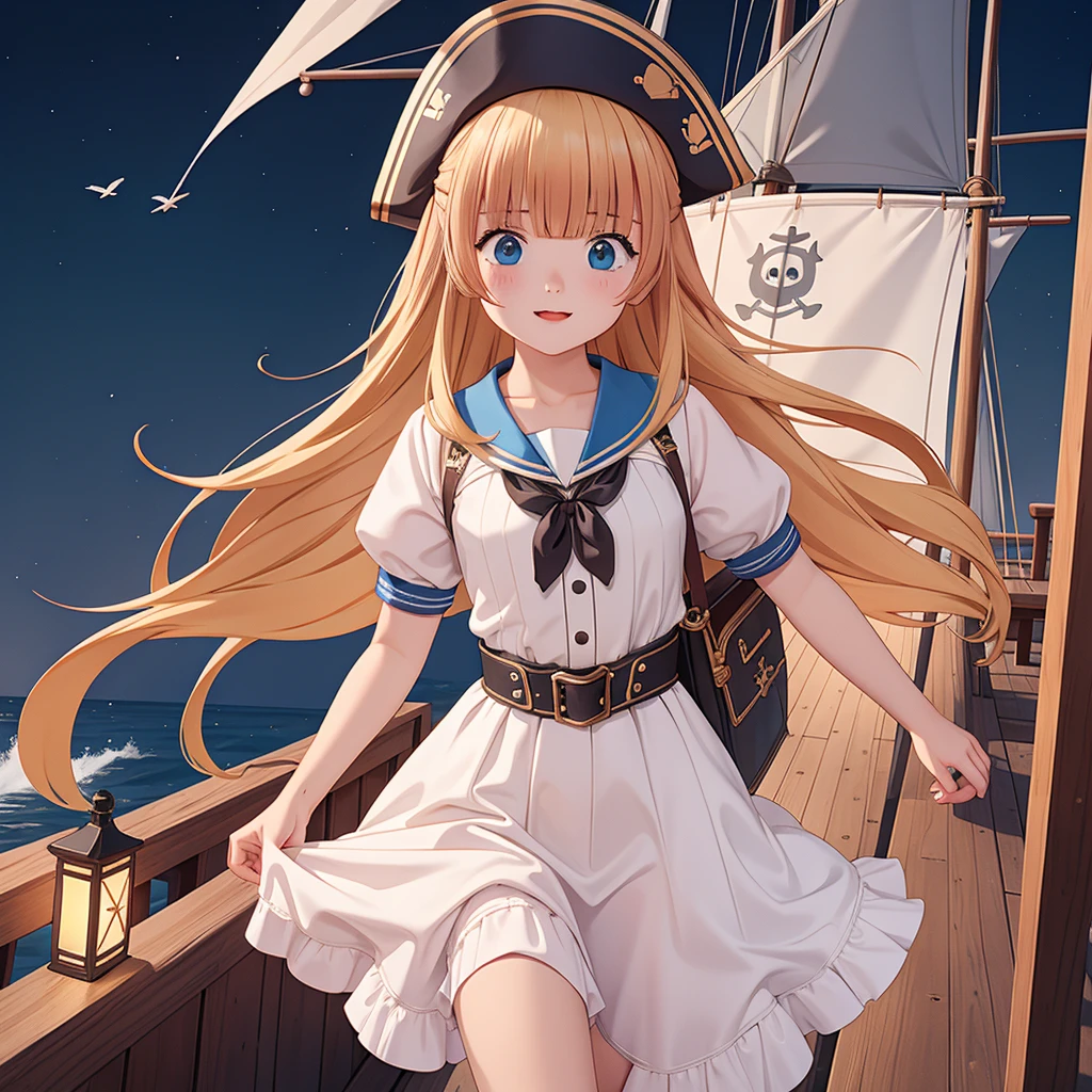 One Girl, pirate, Highest quality、Cinema Lighting、Sailor suit、Long skirt、Galleon Deck、White panties,