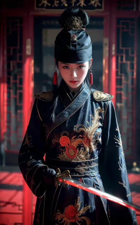 wearing embroidered chinese clothing,dynamic angle,view,practical,luminescence,
xueer embroidered guard uniform, have, solitary,...