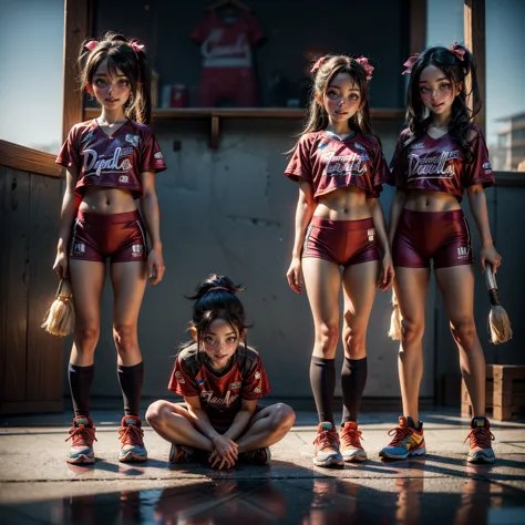 extremelydetailed (((athletes team kawaii kids in a row:1.4))), childish perfect face, reflective eyes, detailed(delicate clothi...