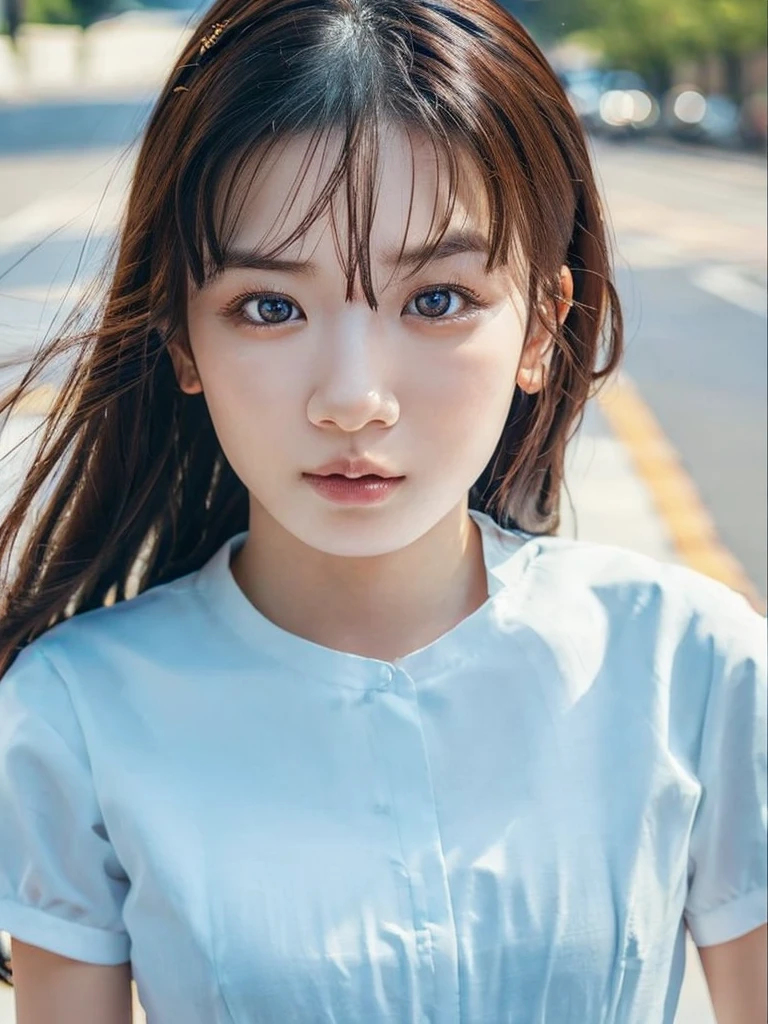 One Girl, (beautiful girl, Delicate girl:1.3), (14 years old:1.3),
break, (Maid Costume:1.3),
break, (Standing on a street corner:1.2),
break, Very beautiful eyes, (Symmetrical eyes:1.3),
break, Small breasts, Brown eyes, Parted bangs, Brown Hair, (Upper teeth, The best smile:0.2),
break, (Eye and facial details:1.0),
break, (masterpiece, Highest quality, Very detailed, Detailed face, 8k)