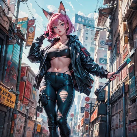 oh, league of legend, sexy for, wallpapers, detailed eyes, fox ear, (fox tails), a skirt, (long pink fur), medium breasts, looki...