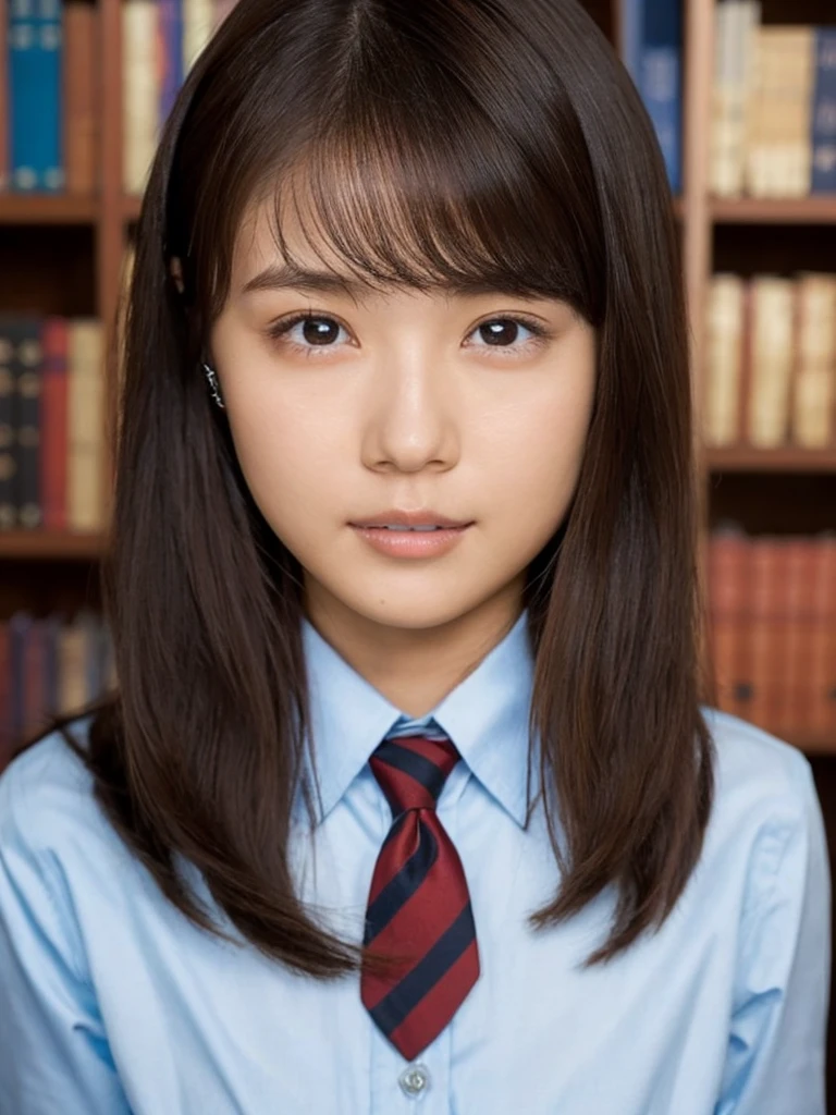 One Girl, (beautiful girl, Delicate girl:1.3), (14 years old:1.3),
break, (Uniform Costume:1.3),
break, (Standing in the library:1.2),
break, Very beautiful eyes, (Symmetrical eyes:1.3),
break, Small breasts, Brown eyes, Parted bangs, Brown Hair, (Upper teeth, The best smile:0.2),
break, (Eye and facial details:1.0),
break, (masterpiece, Highest quality, Very detailed, Detailed face, 8k)