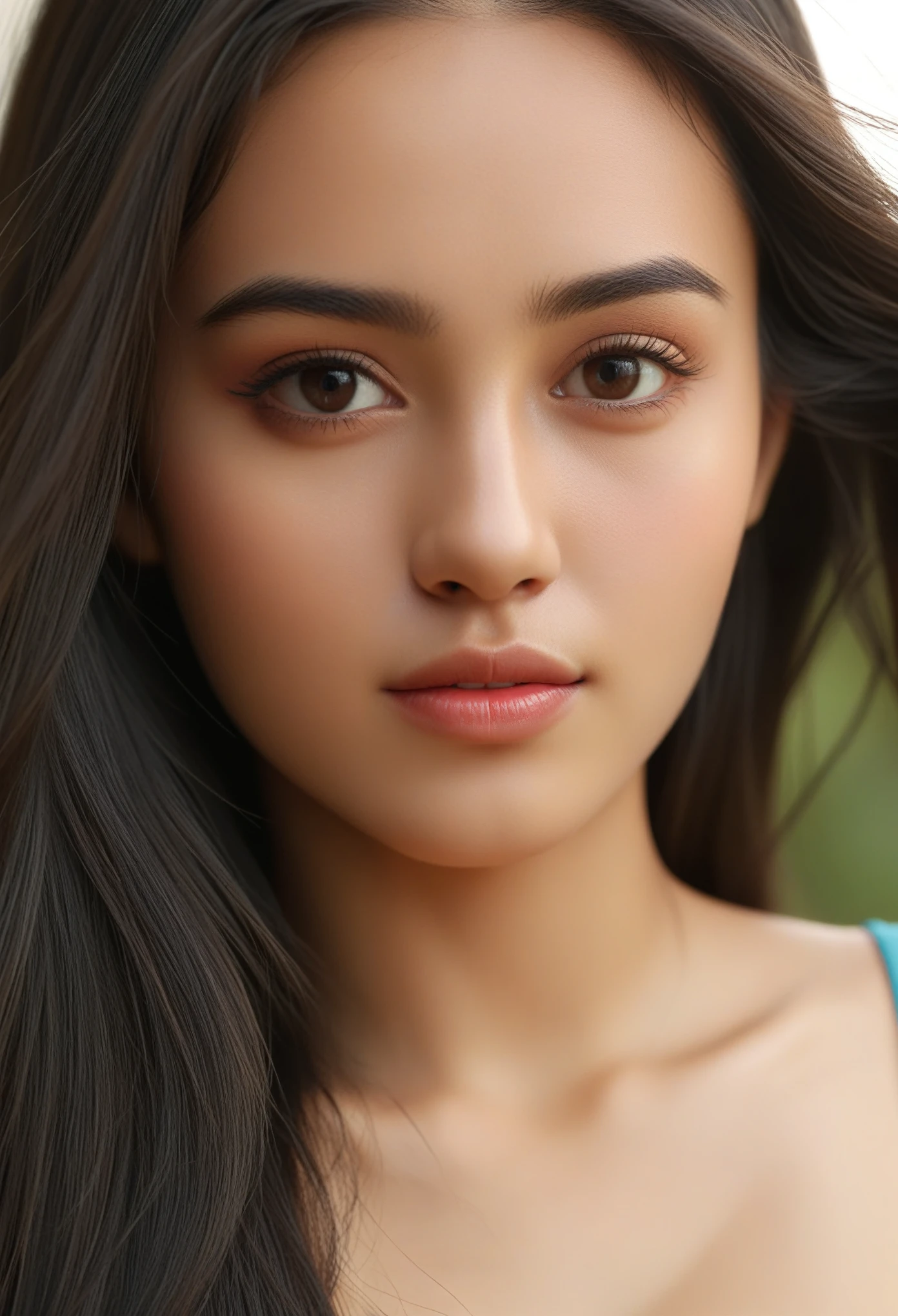 Waist-high portrait of a beautiful Mexican girl with long hair, Natural skin texture, 4K Textures, High resolution, Complex, Very detailed, Sharp focus, Ultra-detailed