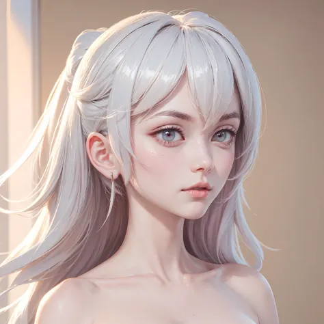 bronya zaychik,white hair, close-up, nude, anime