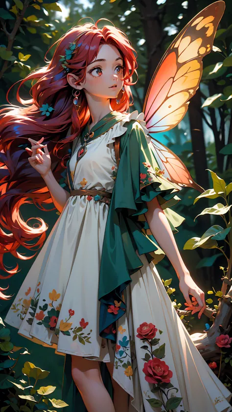 hight qualit, master piece, a cute fairy fairy staring at the camera ((15 years old)) your hair is red ((red hair)) blue gradien...