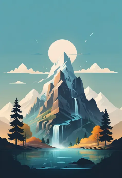 impressive painting of a mountain with trees and water, a detailed painting by petros afshar, shutterstock contest winner, envir...