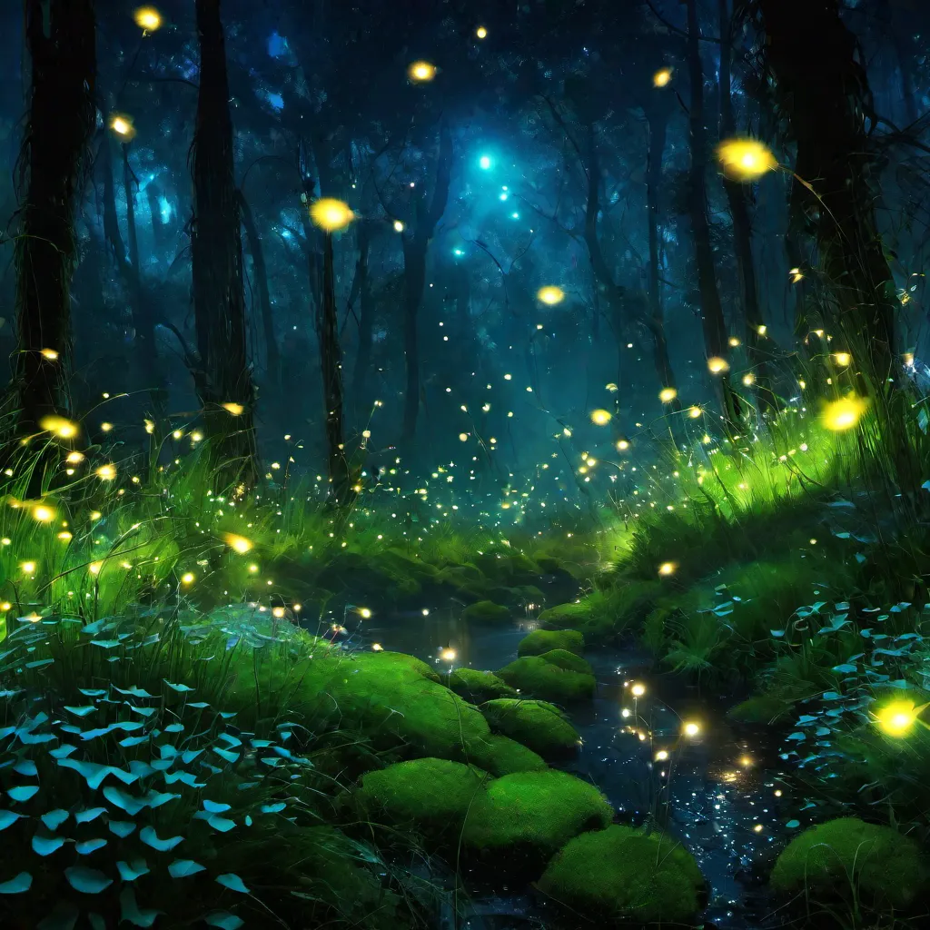 Night Fairy forest with fireflies world of magic10