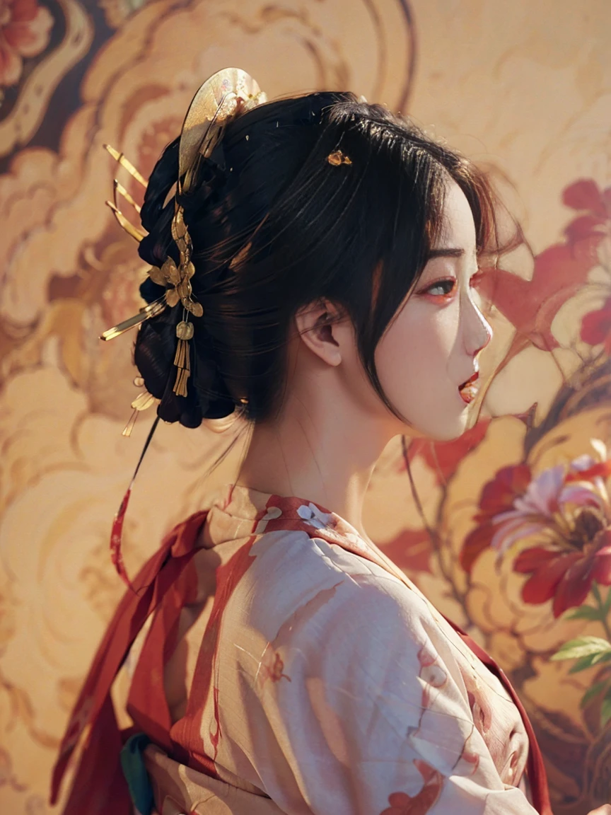 Wearing kimono、Arafi women wearing flowers on their heads, Beautiful digital artwork, Beautiful digital illustrations, Beautiful digital painting, Gorgeous numbers, guweiz style artwork, Realistic anime girl rendering, Smooth anime CG art, Beautiful digital art, fine digital art，Rich in details, Stunning digital illustrations, Detailed digital anime art, April Rendering, Beautiful anime portrait