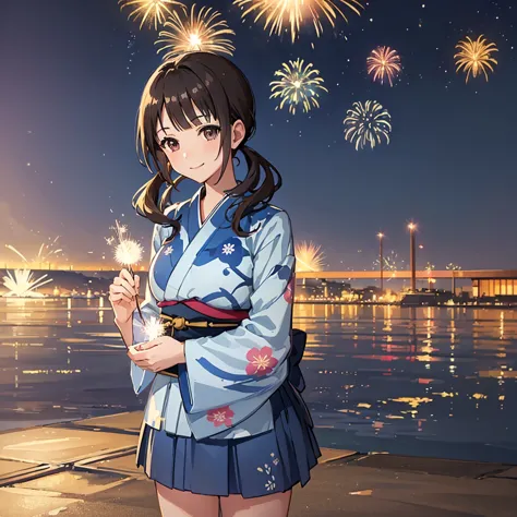 ((highest quality,masterpiece))8k,ultra-high resolution,ultra-high resolution,super detailed),okitasawa wearing a blue yukata wi...