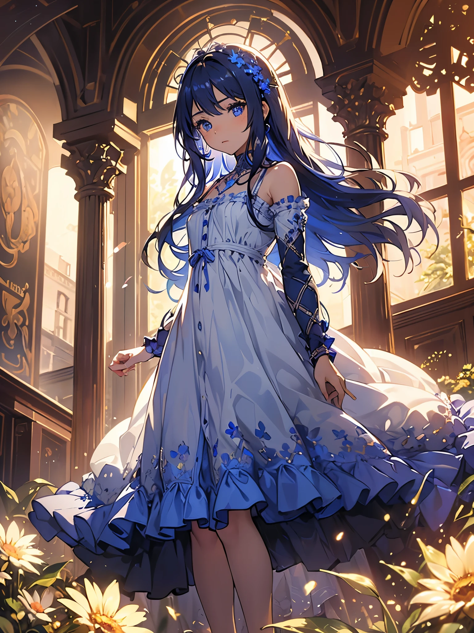 arte de Cornflower, dreamers (A little one with beautiful, detailed eyes. The depth of field in the photo is perfect, lens flare adds a nice touch, {{side chest:2}}}, a soaked dress