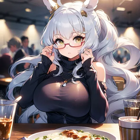 ((((glasses))))((((glasses娘))))((((big breasts))))biwa hayahide \(umamusume\), 1 girl, 独奏,1girl, 独奏, long hair, breasts, looking...