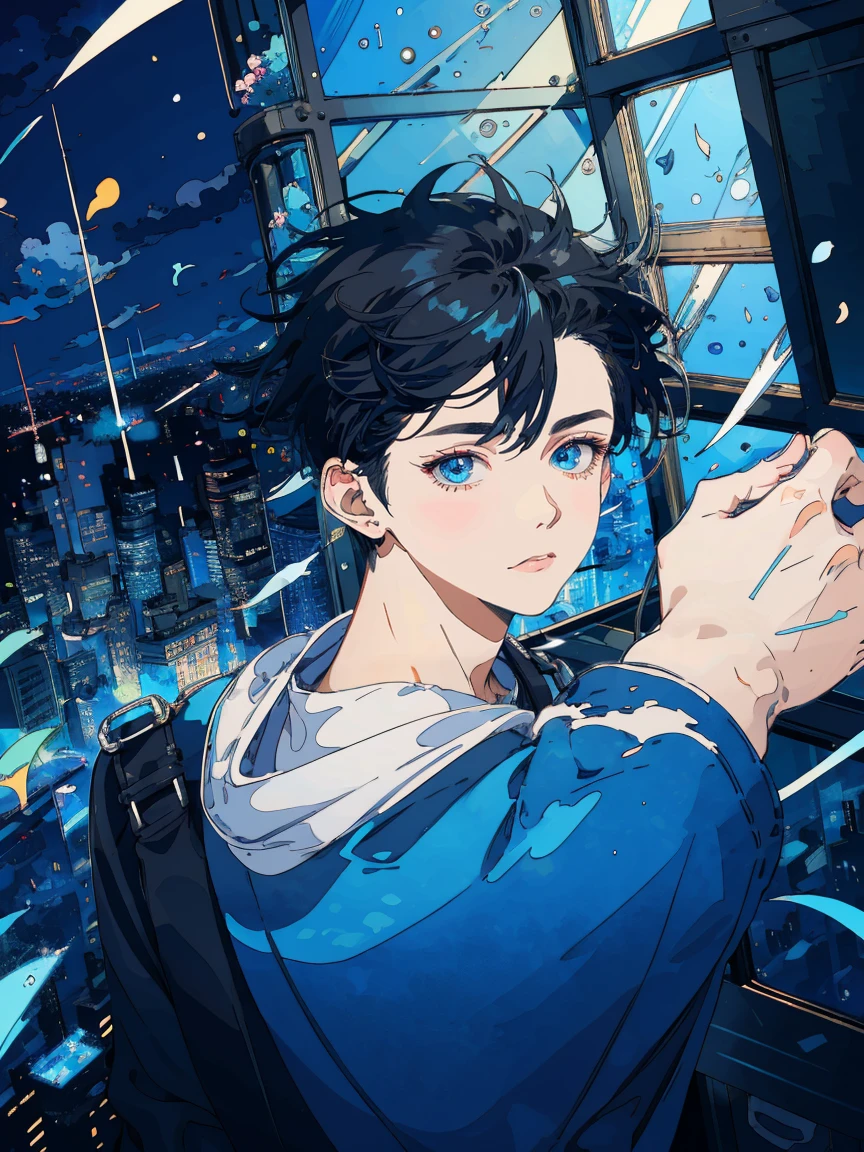 (masterpiece:1.2), Highest quality,Pixiv,Fairytale Style, 18-year-old, boy, Black Hair, blue eyes, Indifference, window, Long hair


