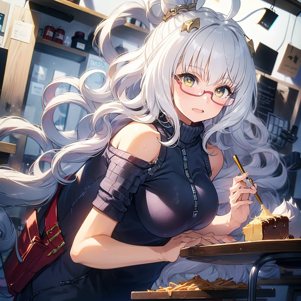 ((((ロケットおっぱい))))((((Glasses))))((((GlassesDaughter))))((((Big Breasts))))biwa hayahide \(umamusume\), 1 girl, solo,1girl, solo, long hair, breasts, looking at viewer、masterpiece, 最high quality, high quality, High precision,Highly detailed 8K wallpapers、Innocent、minimum、Boiling semen、Put semen in a pan、Taste、semen fondue、（Cooking girl）、（ingredients：semen）、long hair、Long Hair、ponytail、((Random expression:1.4))、(Cheese can be sprinkled on top)、(on the table)、(Off the shoulder、Dabotto Girls Splicing Off the Shoulder、Breast flash、Nipple peek、limming、Beautiful belly、cute ass）、（short girl、daughter、younger sister）、whole body