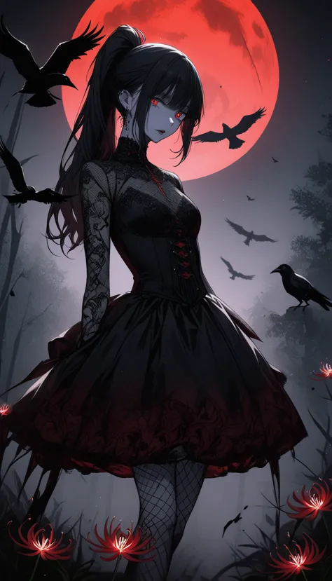 （dark and scary atmosphere,gothic fashion,dark colors）,（highest quality，super exquisite item）,very sexy vampire girl,a large num...