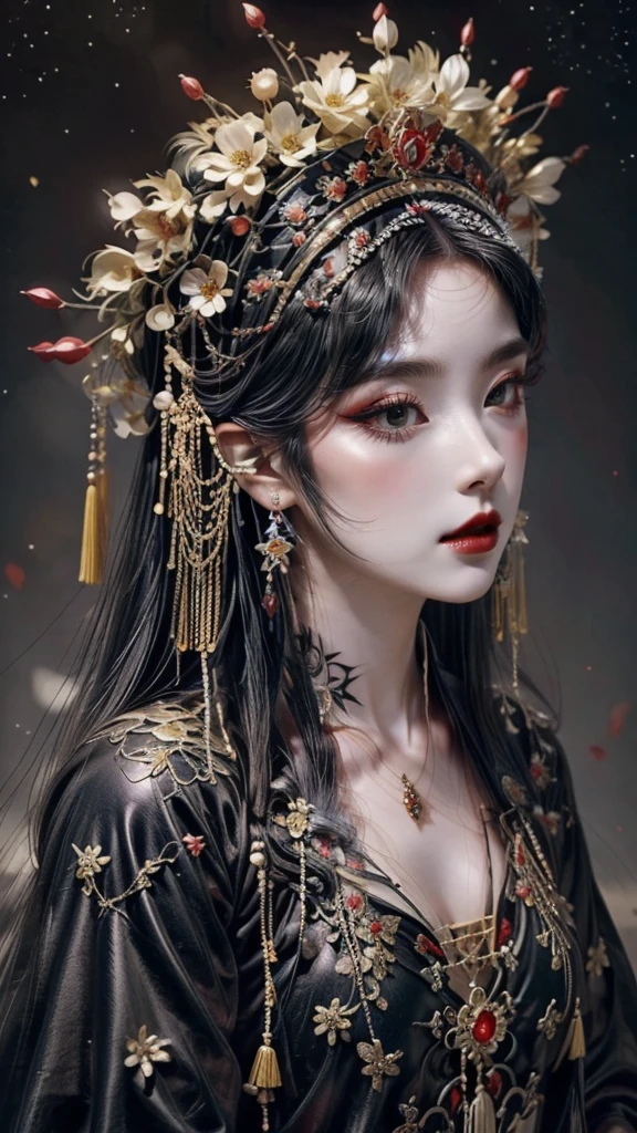 Detailed image quality，Witch Pandora，wing, Succubus Theme，堕落angel，Excellent，scary，Secret Terror，Tentacles，With eyes，Uncanny Valley Effect，Beast Blood Moon，skeleton，vampire，Hellfire，Dark Queen，angel，magician magic witch，16岁angel，Eyes are blue(Pupils as deep as the starry sky)，Gorgeous tattoo designs all over the body，Surreal photos(8K picture quality，Rich in details)，Dark eyeshadow，Sexy thick lips(Red lipstick)，Tattoo designs on body，Dark Queen，Cleopatra，Wearing luxurious gold jewelry，Gorgeous clothes，
