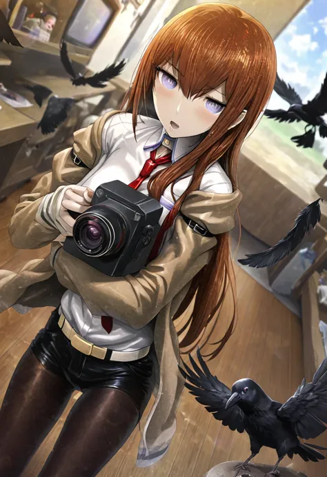 (makise kurisu, steinsgate),crow, masterpiece, highest quality, very detailed, full hd, 16k, absurd, dynamic angle, huge scale, ...