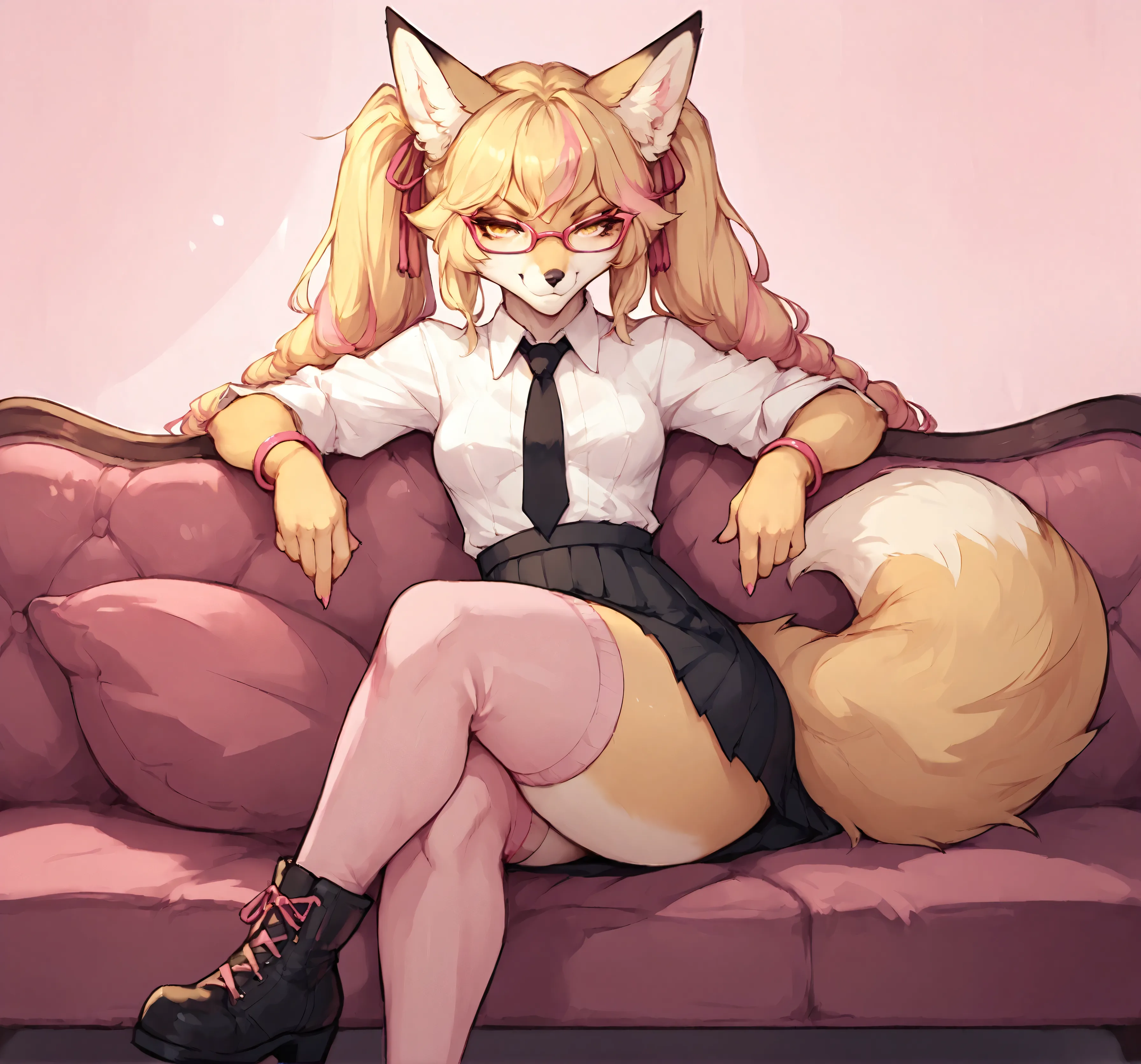 solo, score_9,score_8_up,score_7_up, kimiko, anthro, anthro furry blonde fox girl, blonde fur, long blonde hair, hair in pigtail...