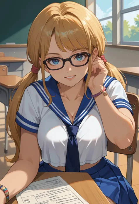 score_9, score_8_up, score_7_up, score_6_up, source_anime break, rmikaschool, low twintails, glasses, serafuku, blue tie, navel,...