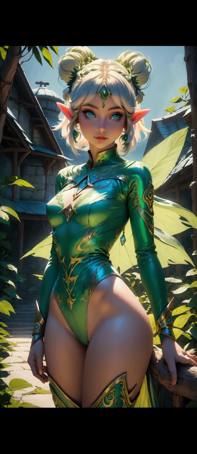 Beautiful Elven Girl in Green Bodysuit