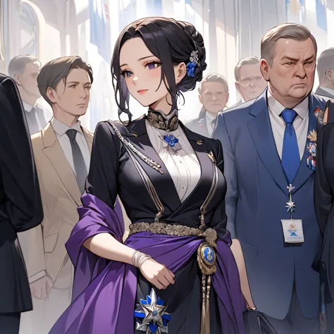 ((highest quality)), ((masterpiece)), (detailed), （perfect face）、the woman is shinobu kocho, a russian with black hair in a purp...